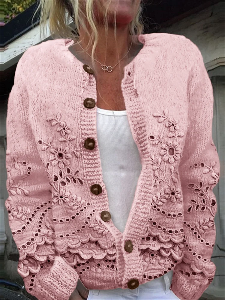 Women Knitted 3D Printing Long Sleeve Comfy Casual Cardigan