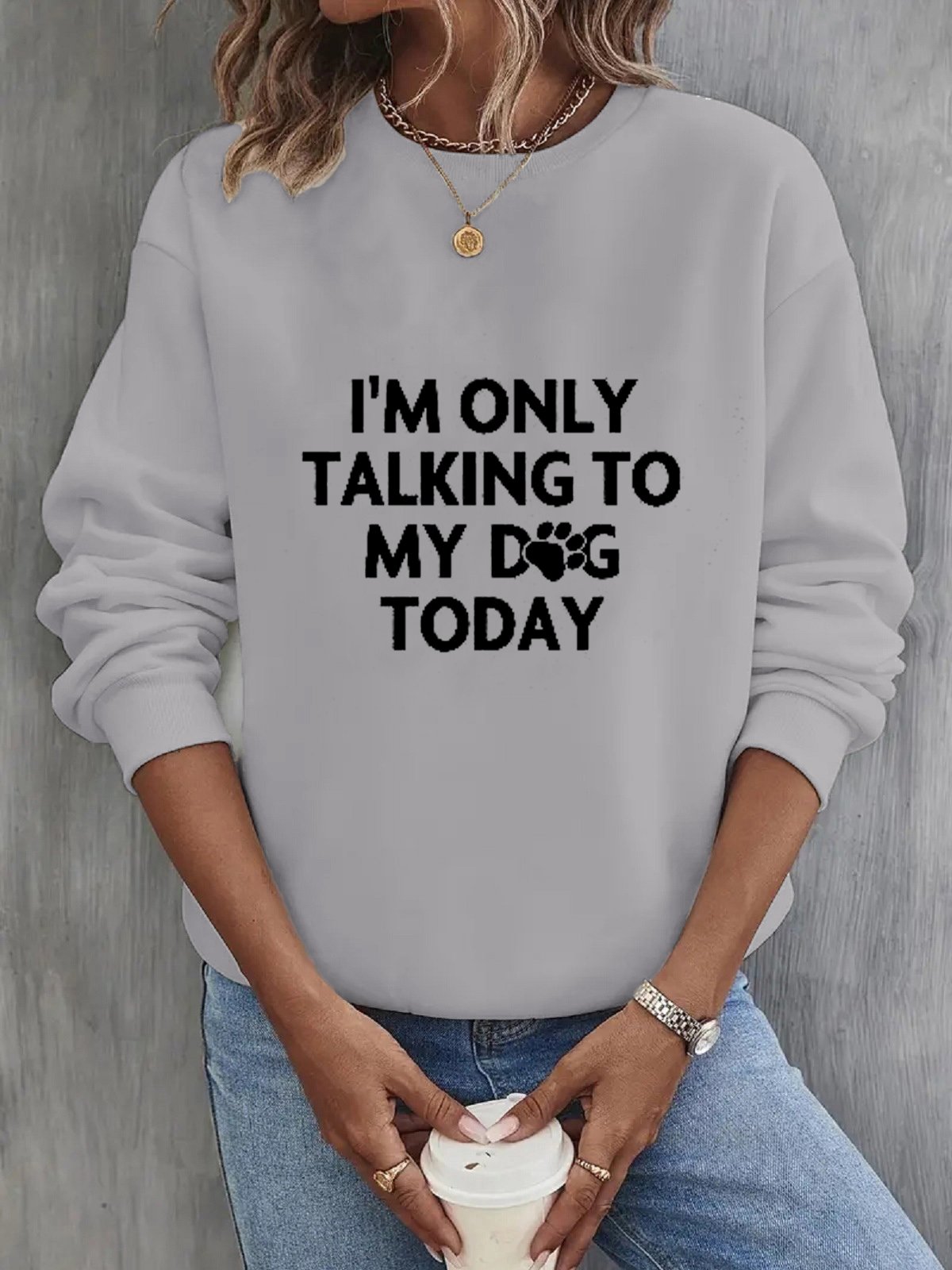 Casual Crew Neck Text Letters Sweatshirt