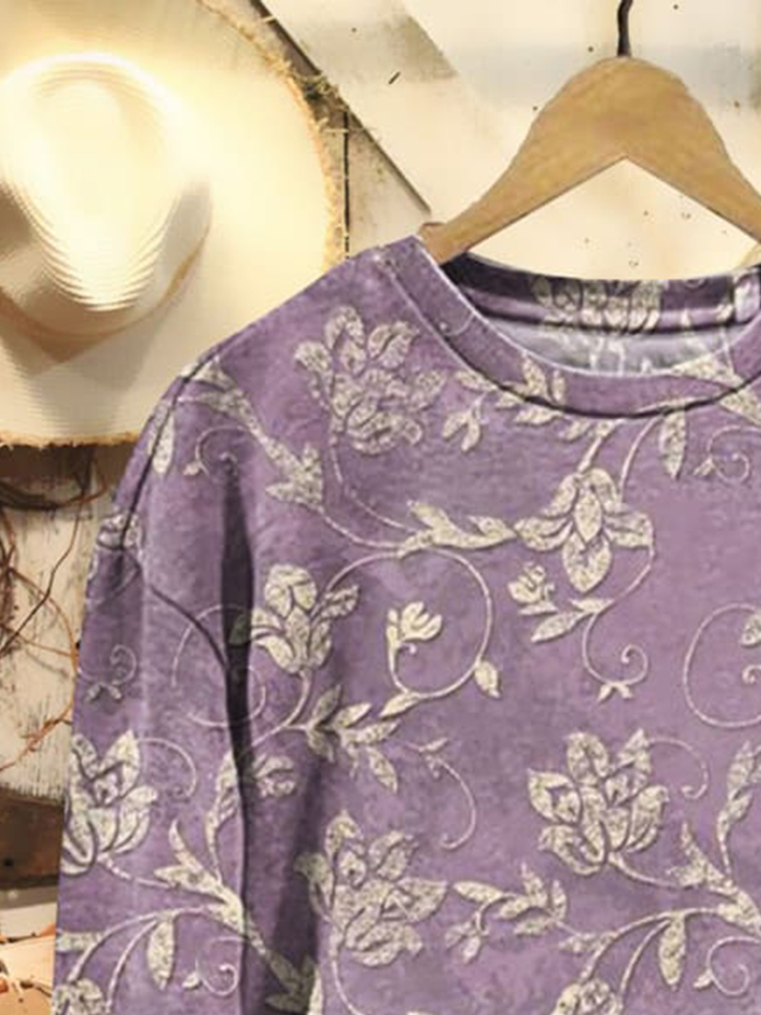 Casual Crew Neck Floral Sweatshirt