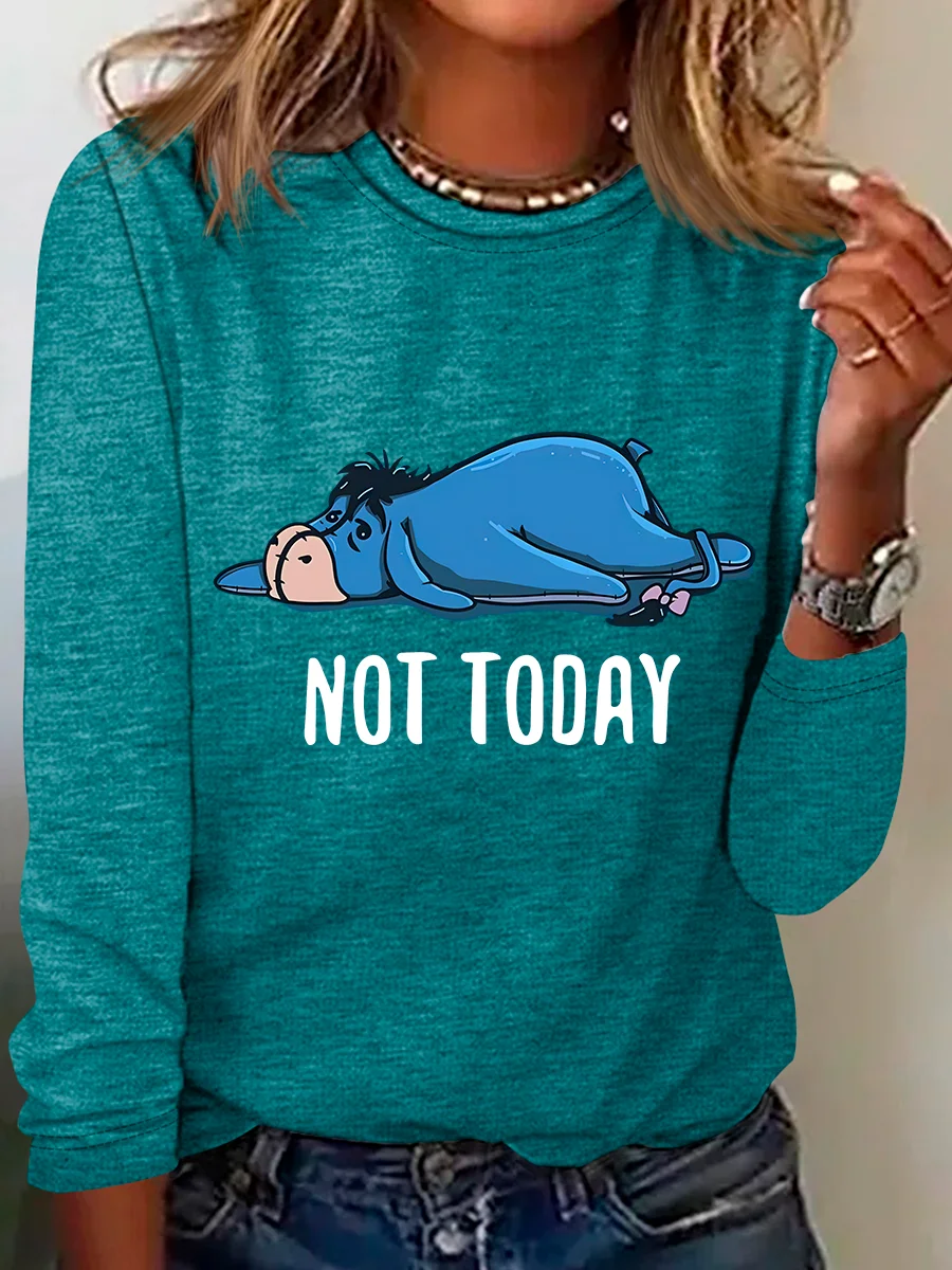 Crew Neck Long Sleeve Text Letters Regular Medium Elasticity Loose Blouse For Women