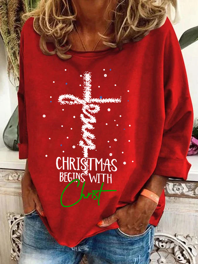 Casual Crew Neck Christmas Sweatshirt