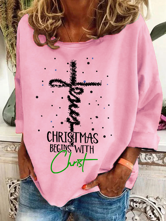 Casual Crew Neck Christmas Sweatshirt