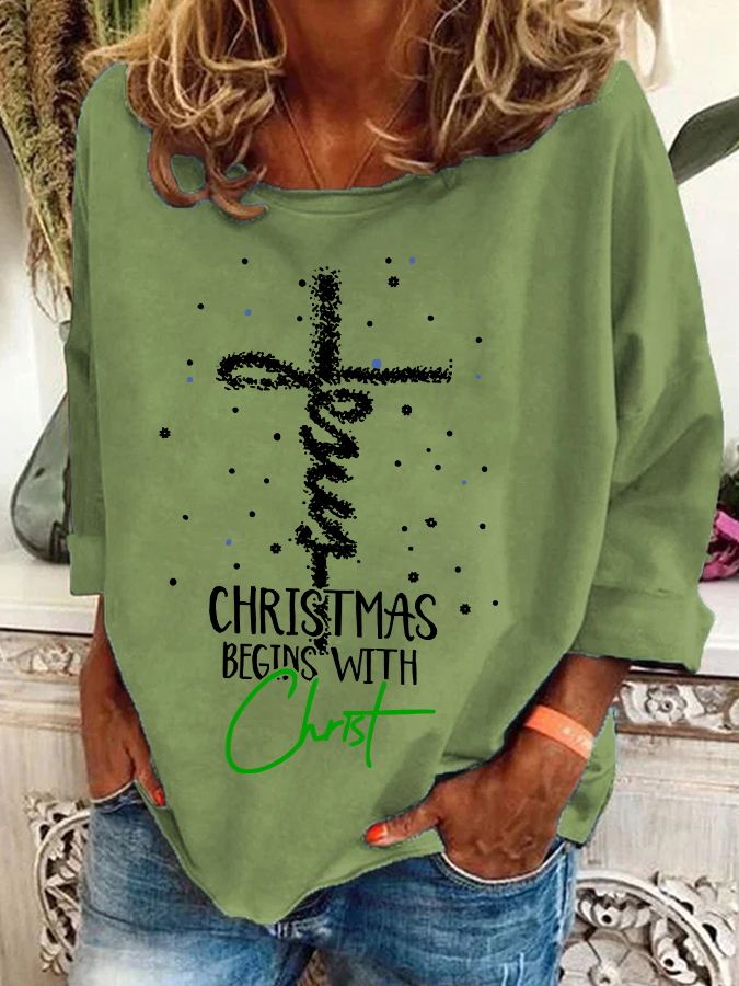 Casual Crew Neck Christmas Sweatshirt