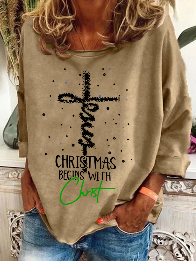 Casual Crew Neck Christmas Sweatshirt