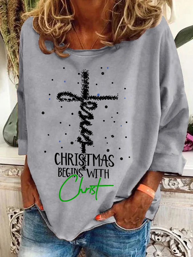 Casual Crew Neck Christmas Sweatshirt