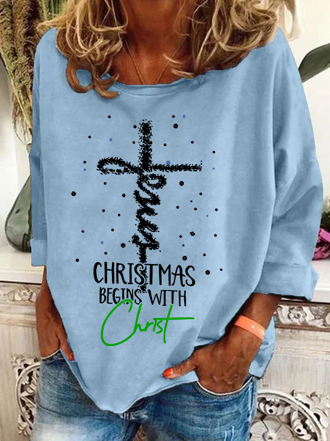 Casual Crew Neck Christmas Sweatshirt