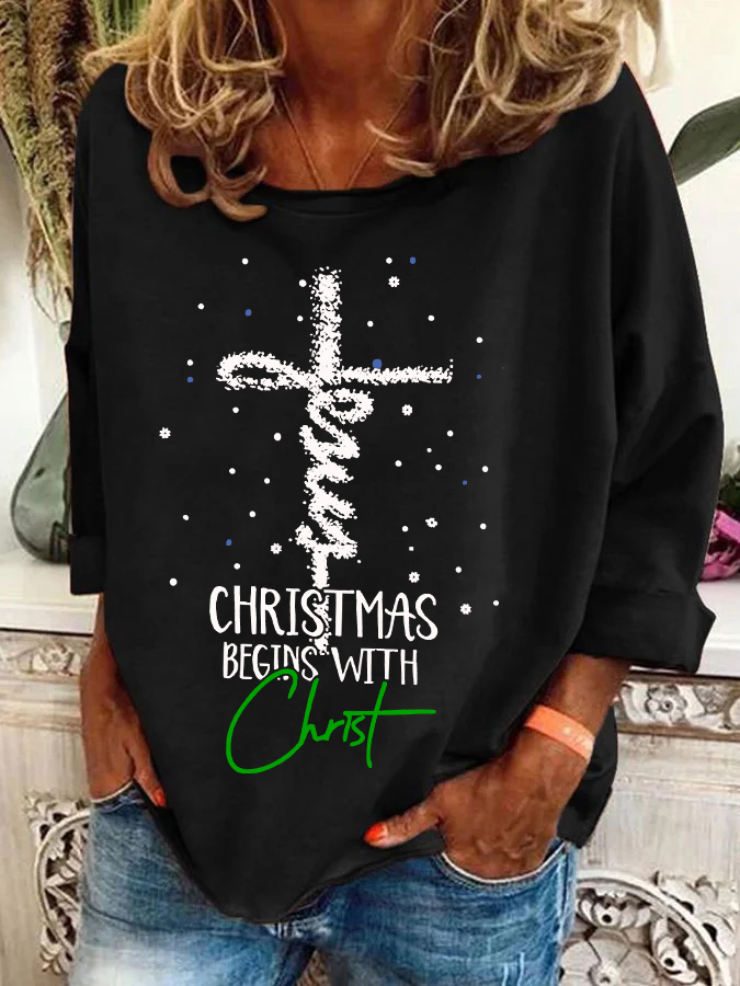 Casual Crew Neck Christmas Sweatshirt