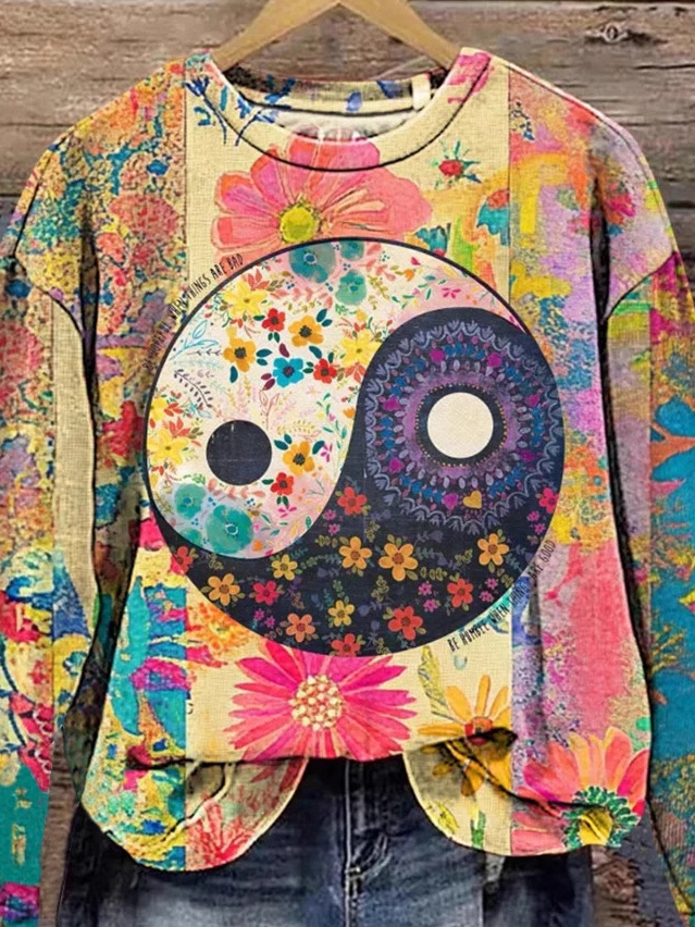 Casual Crew Neck Floral Sweatshirt