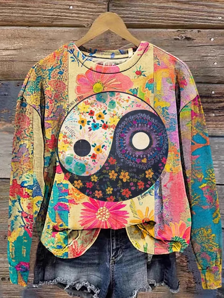 Casual Crew Neck Floral Sweatshirt