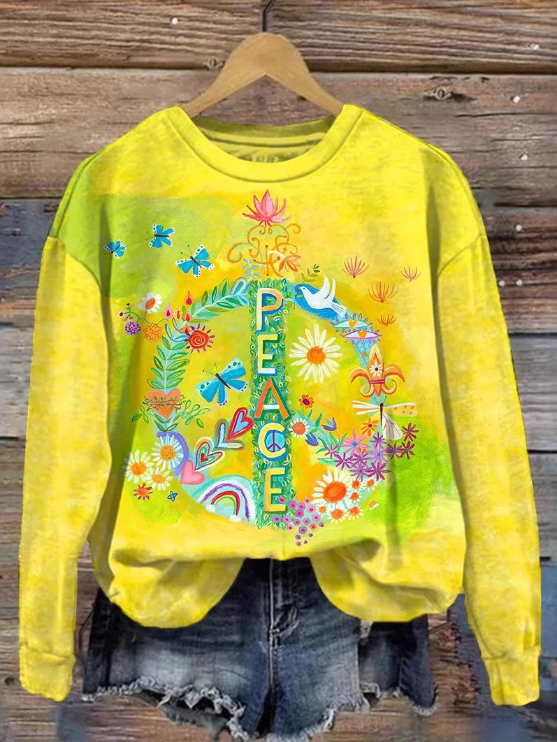 Casual Crew Neck Floral Sweatshirt