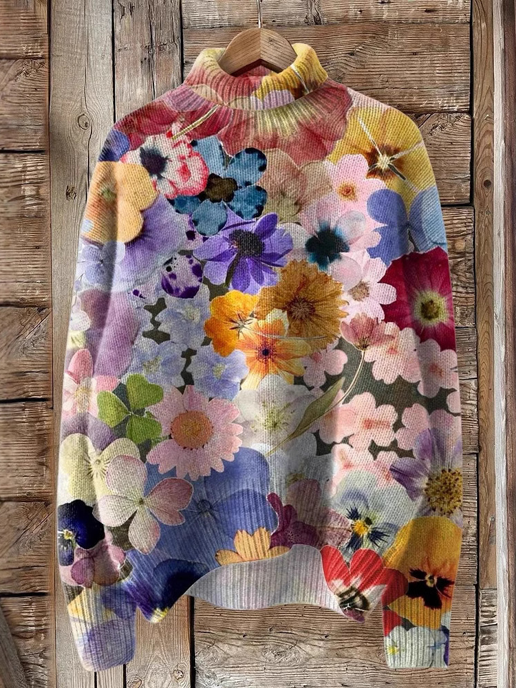 Casual Turtleneck Floral Sweatshirt