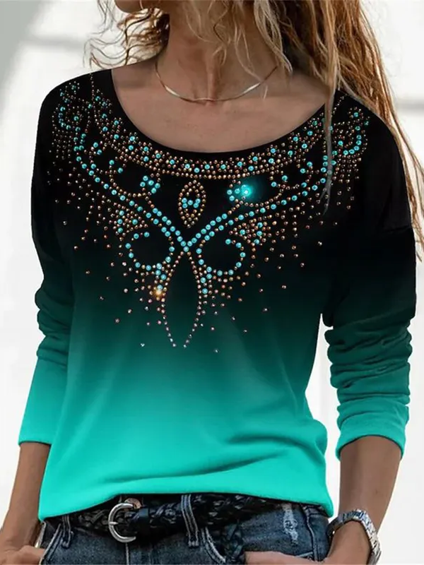 Casual Geometric Crew Neck Long Sleeve T-shirt