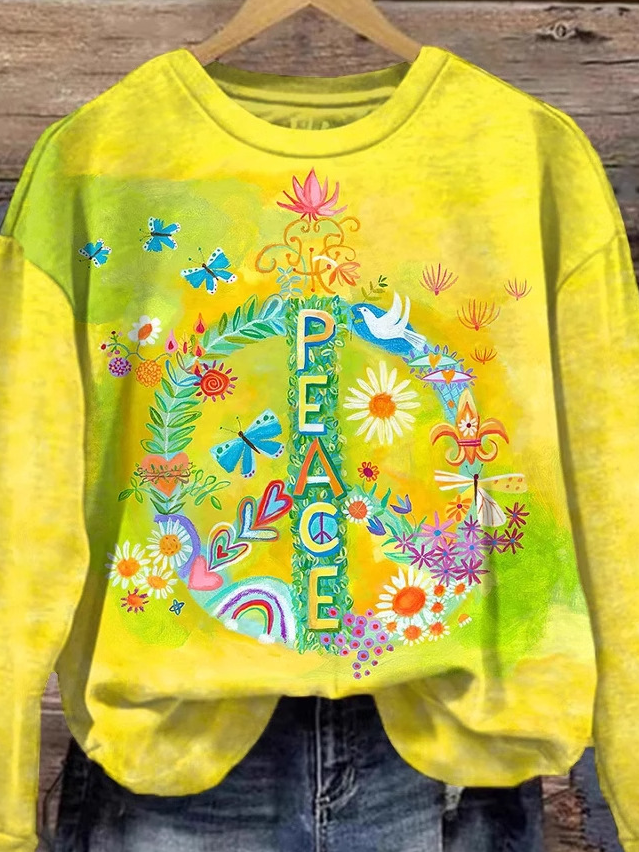 Casual Crew Neck Floral Sweatshirt