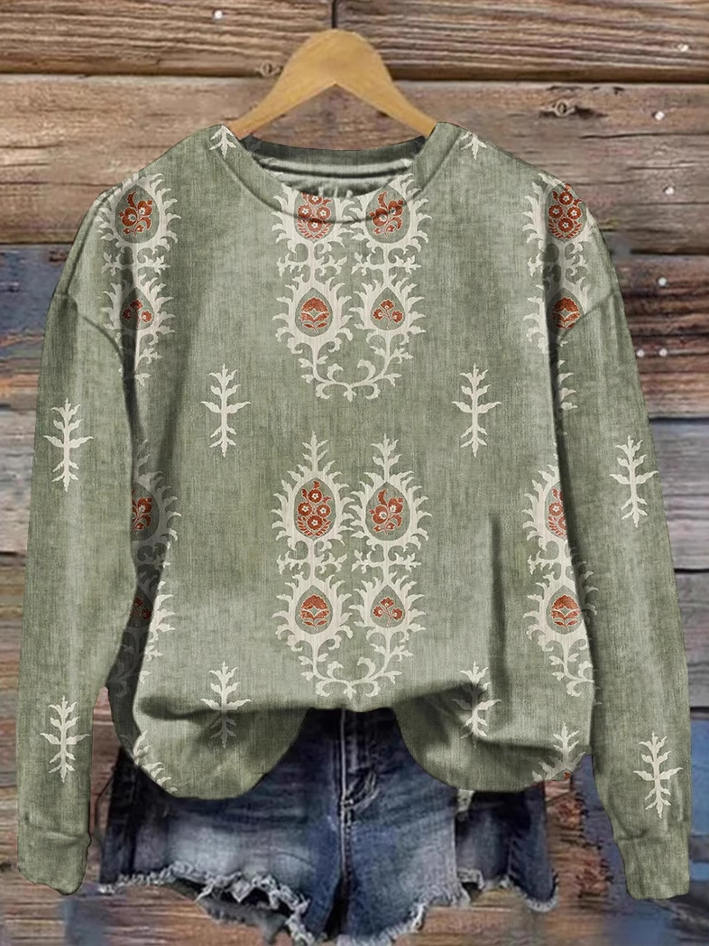 Casual Crew Neck Ethnic Sweatshirt