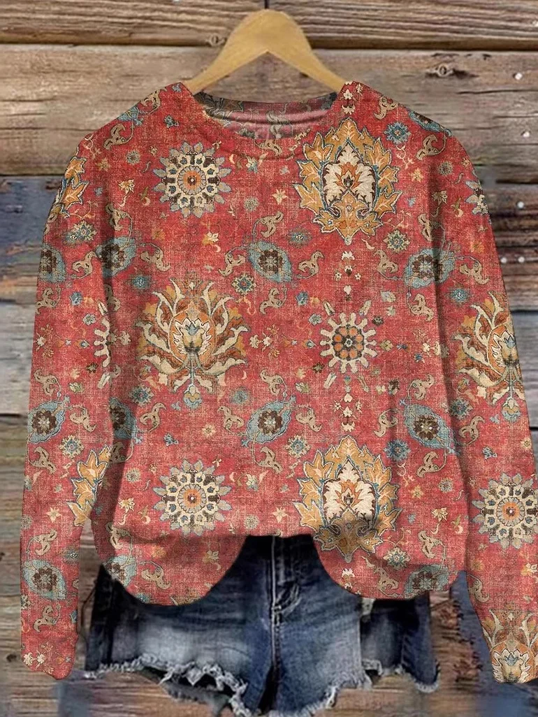 Casual Crew Neck Ethnic Sweatshirt