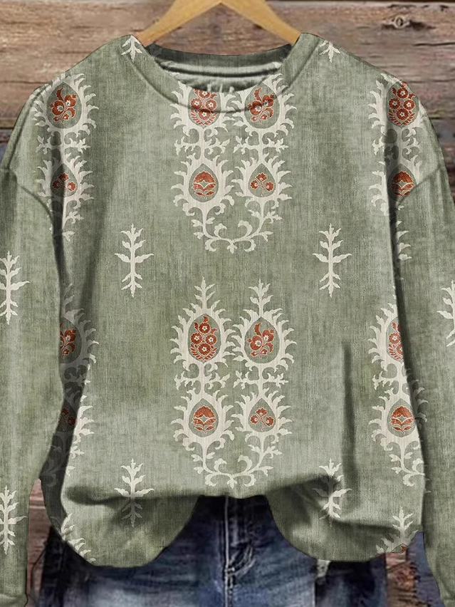 Casual Crew Neck Ethnic Sweatshirt