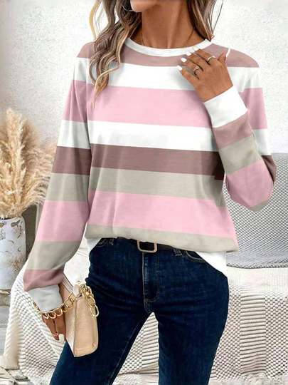 Casual Striped Crew Neck Long Sleeve T-shirt