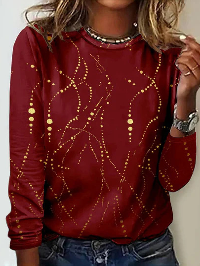 Casual Geometric Crew Neck Long Sleeve T-shirt