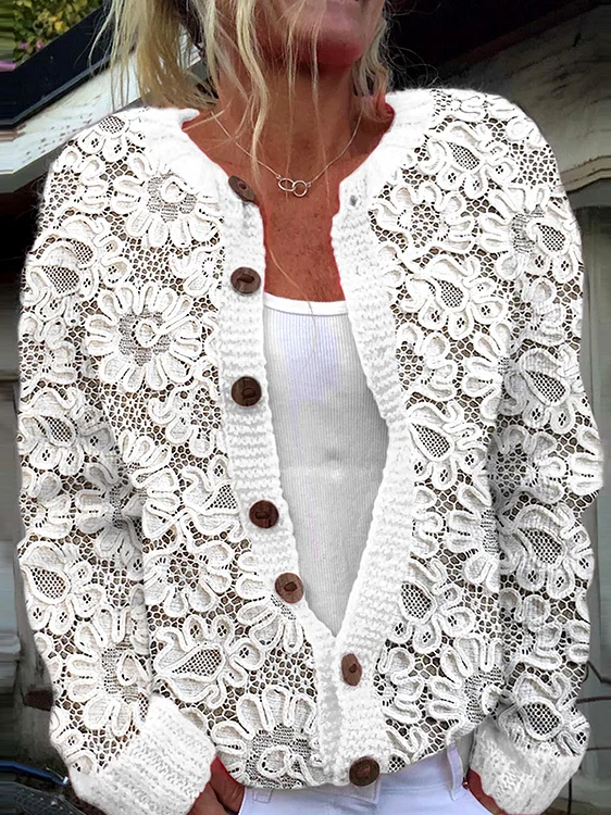 Women Knitted 3D Printing Long Sleeve Comfy Vintage Cardigan