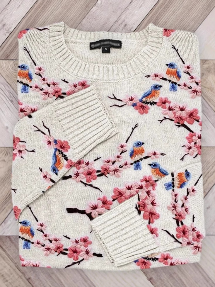 Casual Crew Neck Floral Sweatshirt