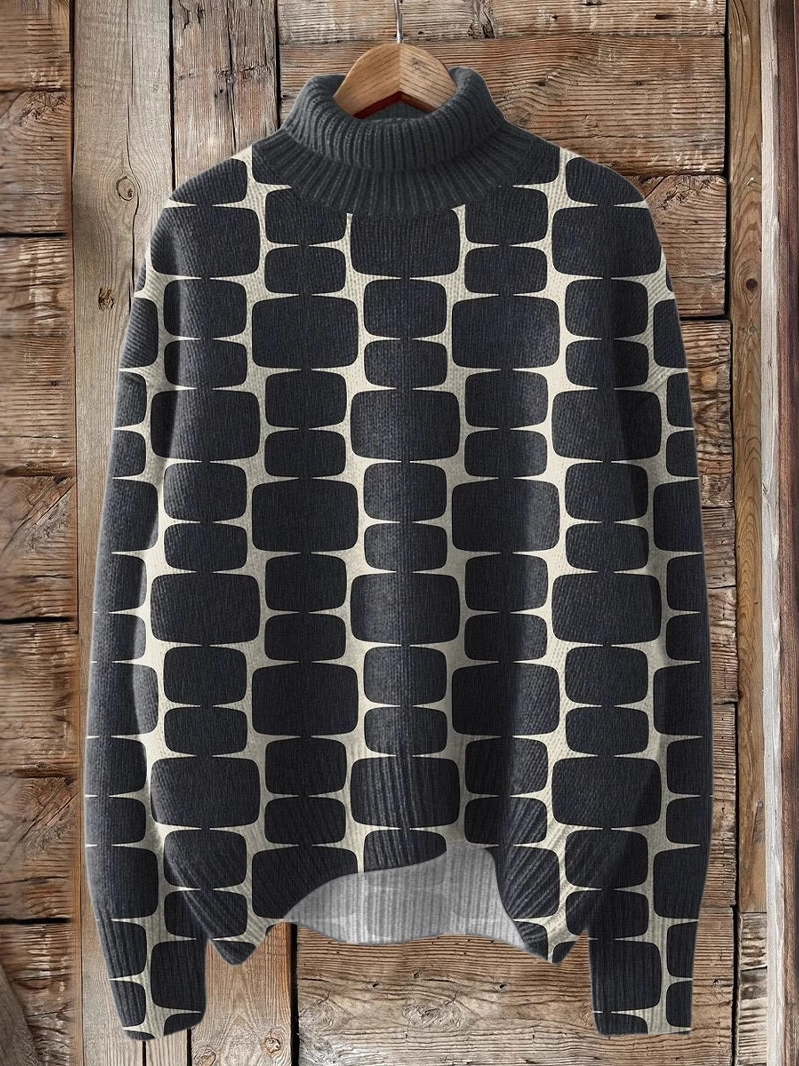 Casual Turtleneck Geometric Sweatshirt