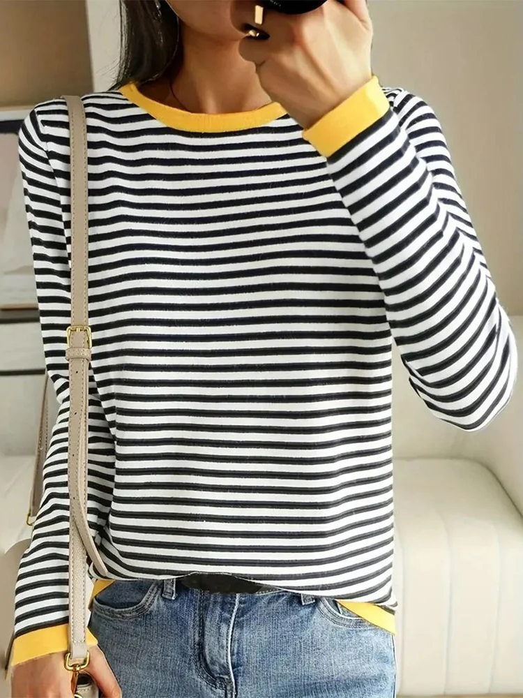 Casual Striped Crew Neck Long Sleeve T-shirt