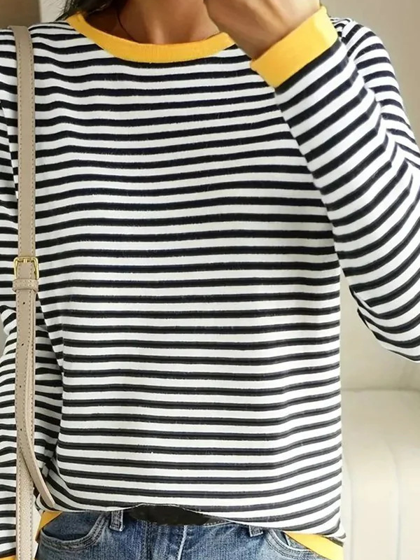 Casual Striped Crew Neck Long Sleeve T-shirt