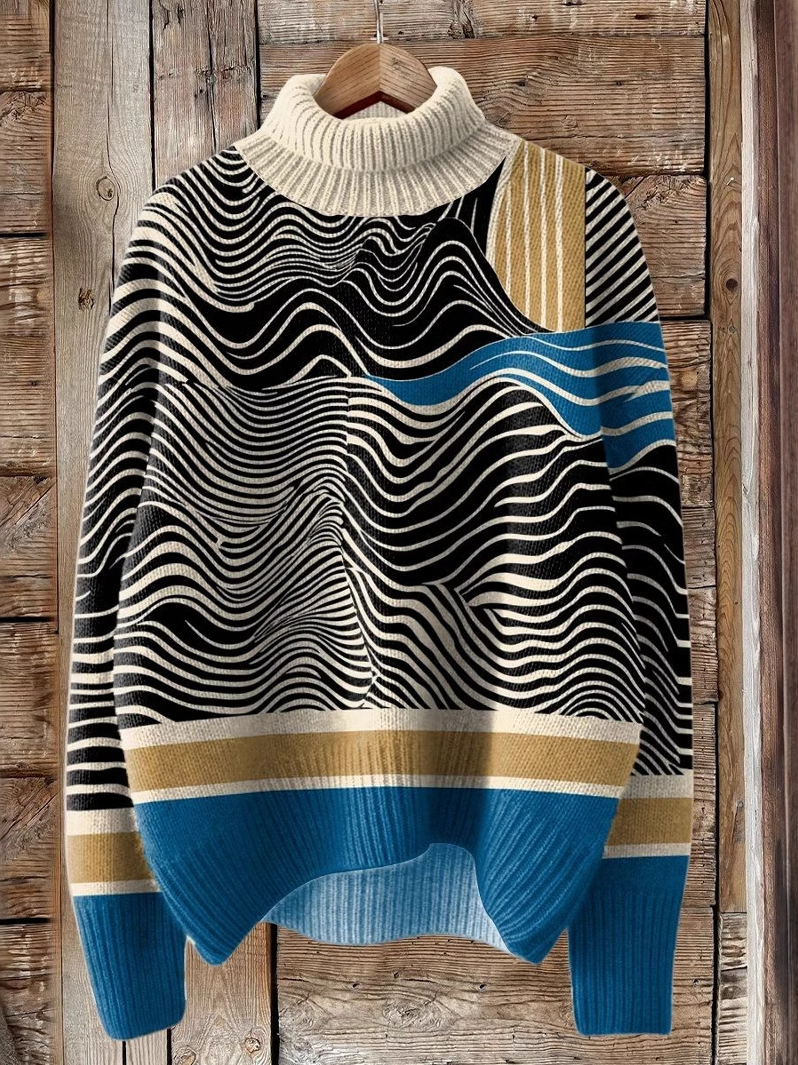 Casual Turtleneck Geometric Sweatshirt