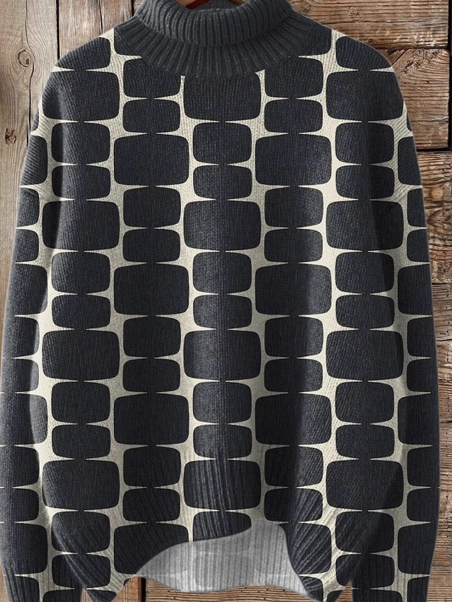 Casual Turtleneck Geometric Sweatshirt