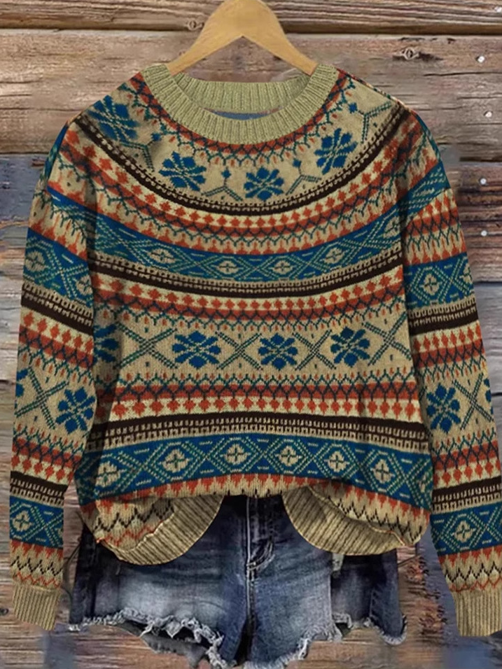 Casual Crew Neck Ethnic Sweatshirt