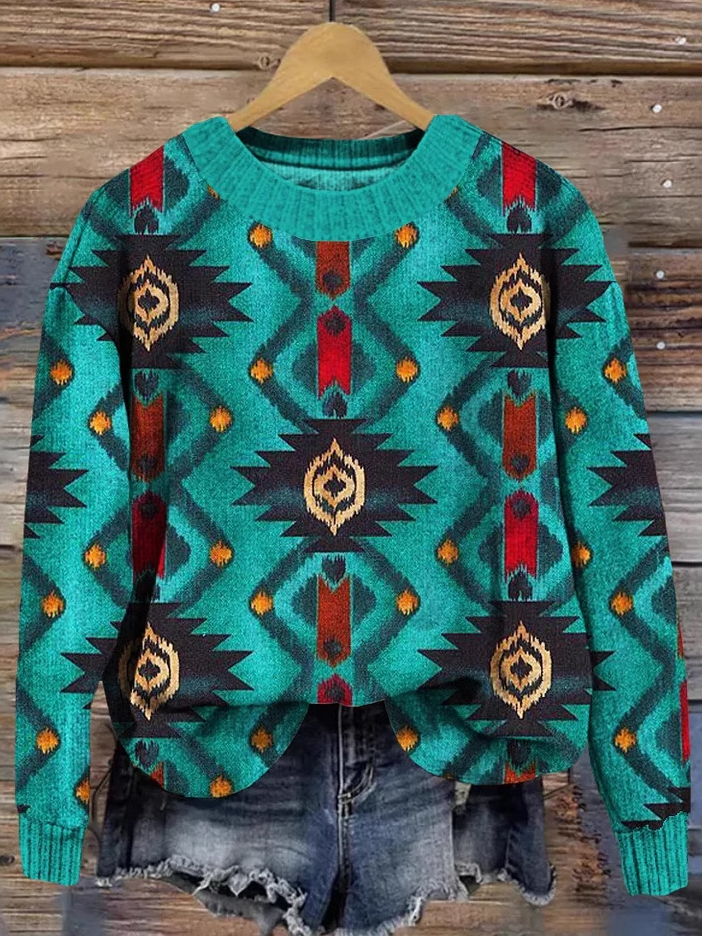 Casual Crew Neck Ethnic Sweatshirt