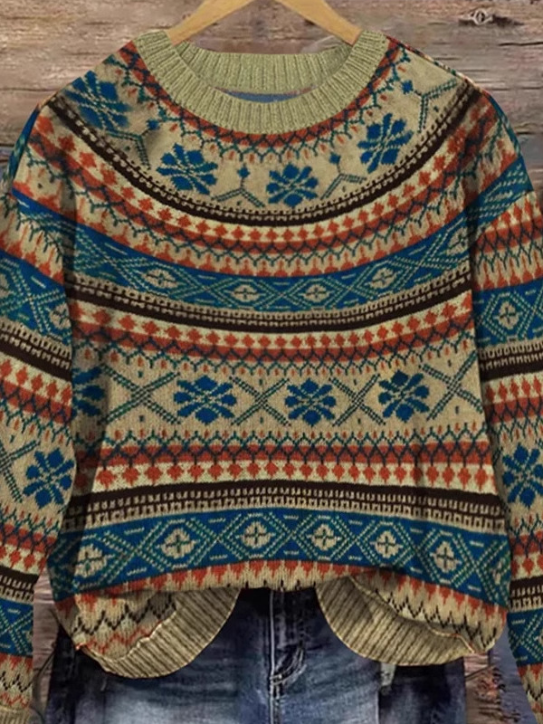 Casual Crew Neck Ethnic Sweatshirt