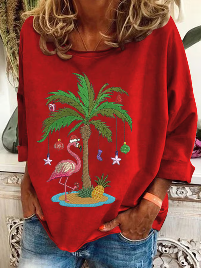 Casual Crew Neck Christmas Sweatshirt