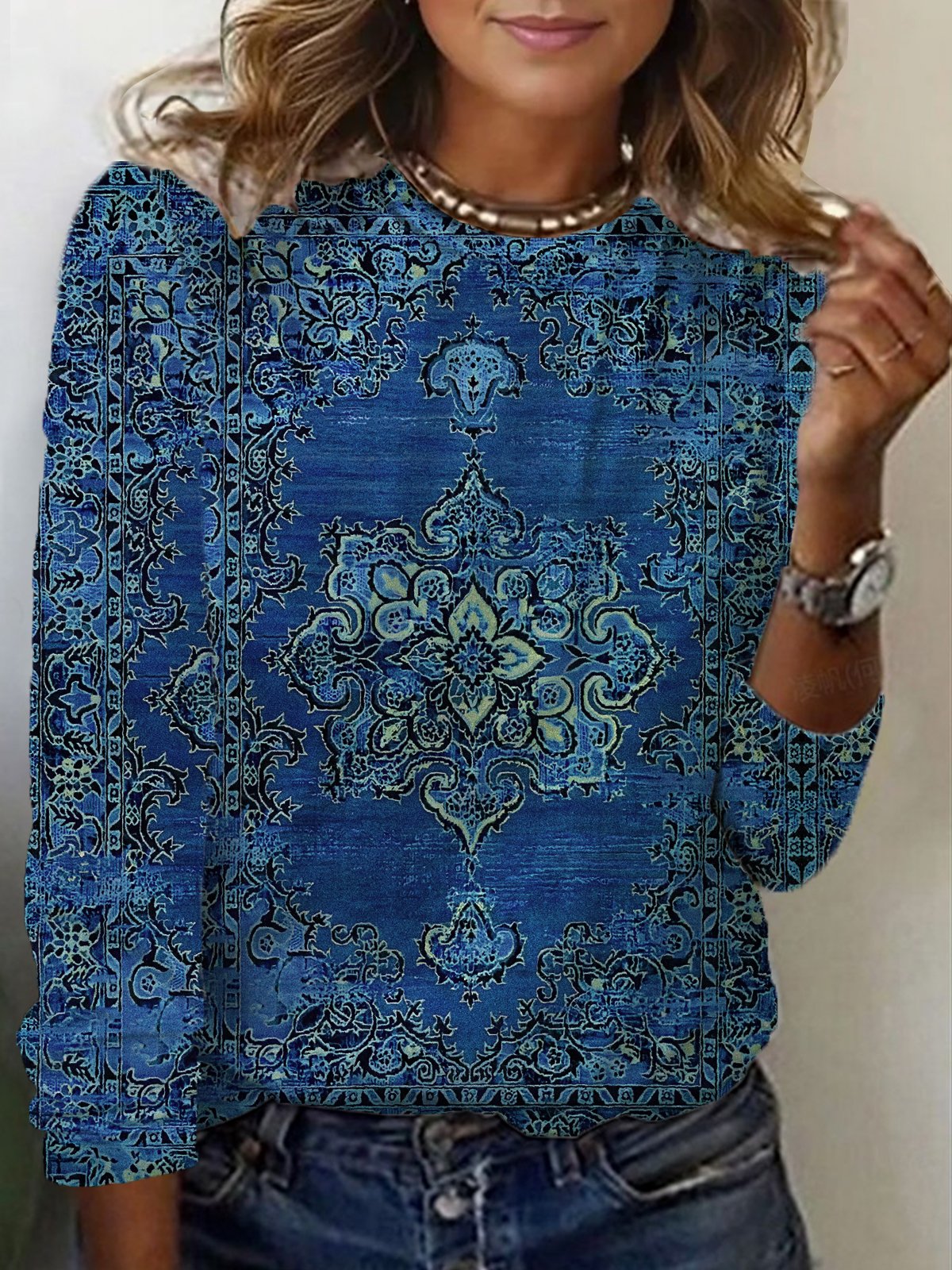 Casual Ethnic Crew Neck Long Sleeve T-shirt