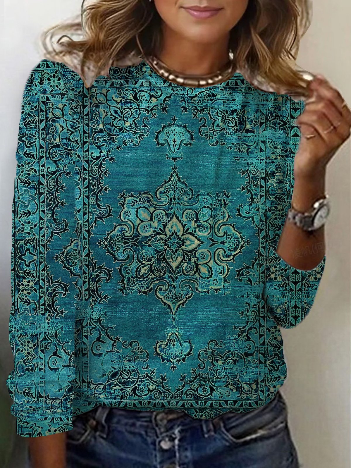 Casual Ethnic Crew Neck Long Sleeve T-shirt