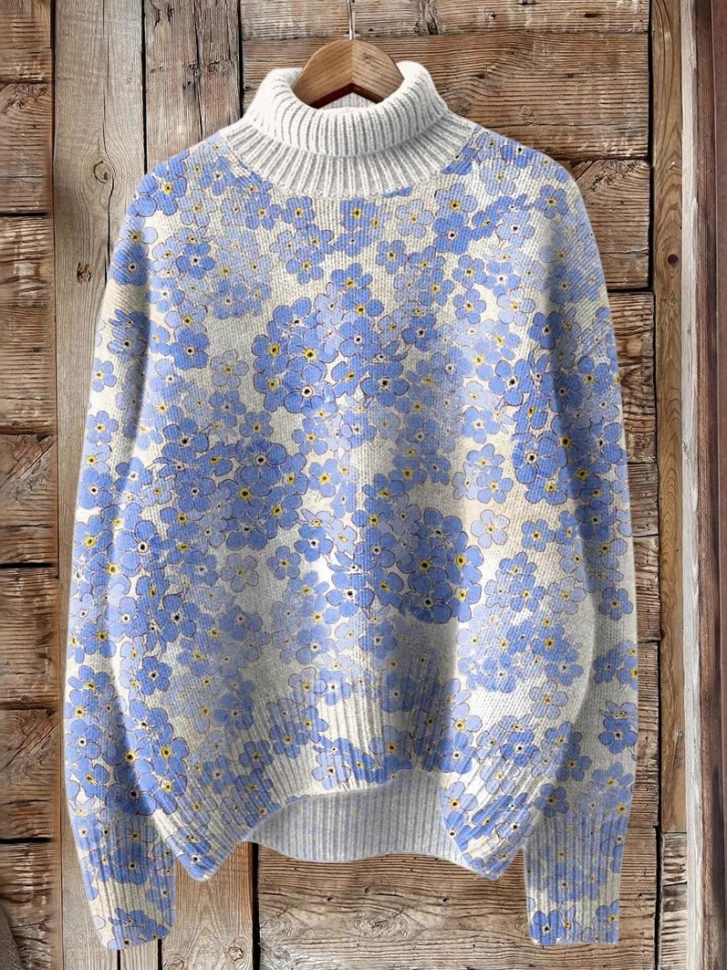 Casual Turtleneck Floral Sweatshirt