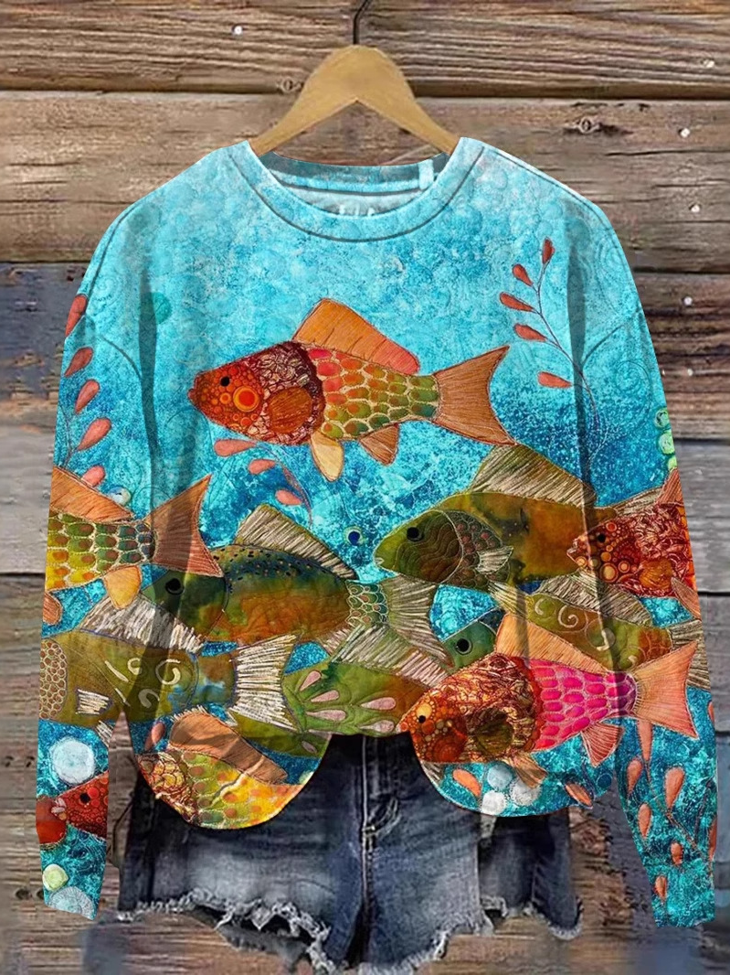 Casual Crew Neck Animal Sweatshirt