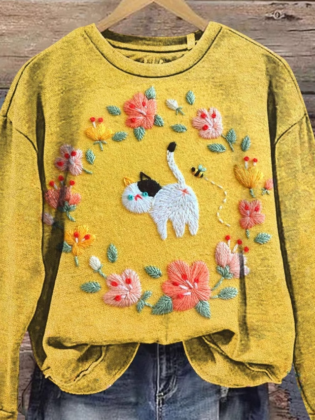 Casual Crew Neck Animal Sweatshirt