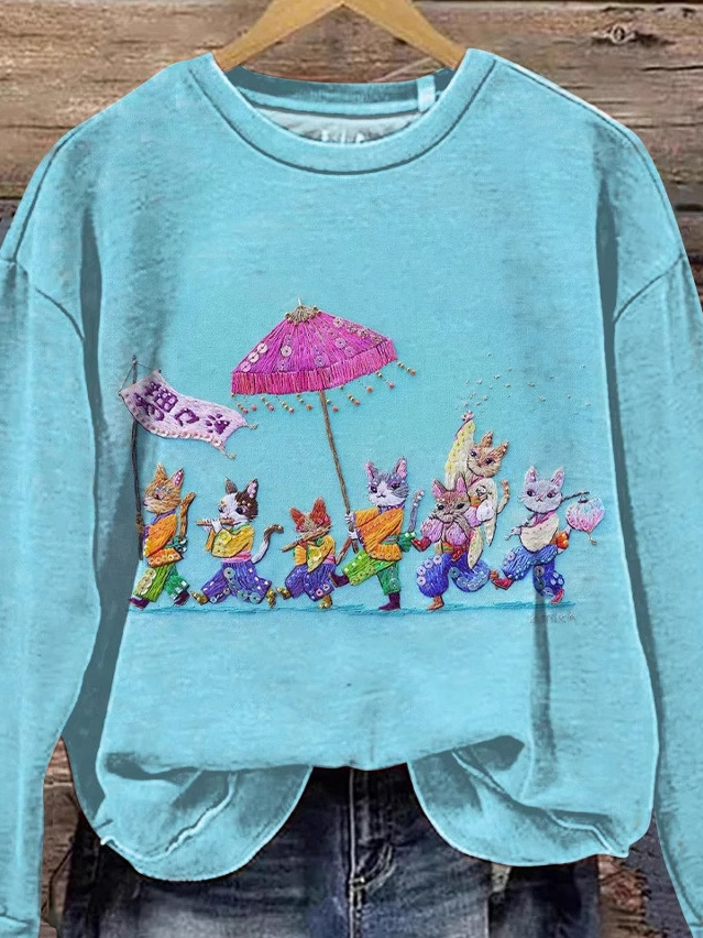 Casual Crew Neck Animal Sweatshirt