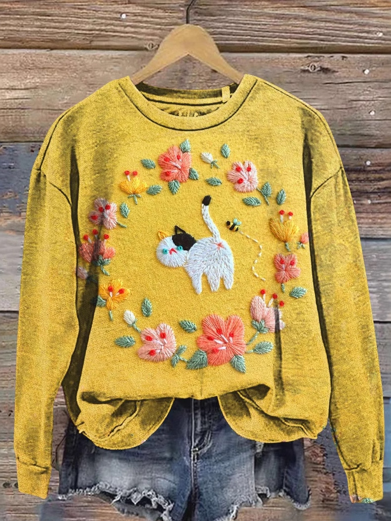 Casual Crew Neck Animal Sweatshirt