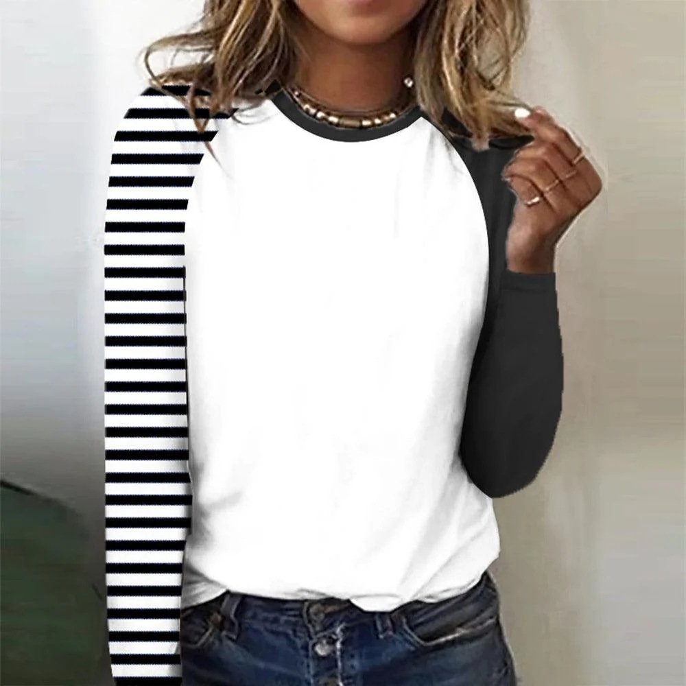 Casual Striped Crew Neck Long Sleeve T-shirt