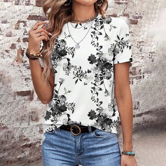 Casual Floral Crew Neck Short Sleeve T-shirt