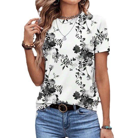 Casual Floral Crew Neck Short Sleeve T-shirt