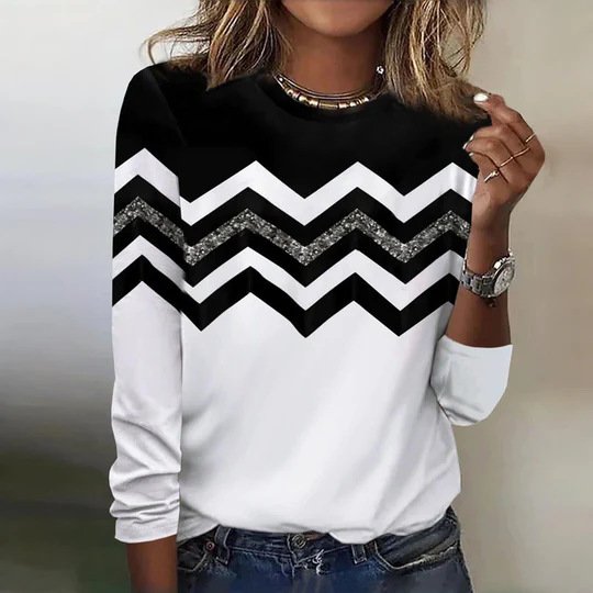 Casual Geometric Crew Neck Long Sleeve T-shirt