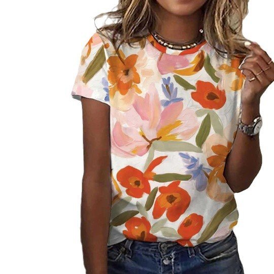 Casual Floral Crew Neck Short Sleeve T-shirt