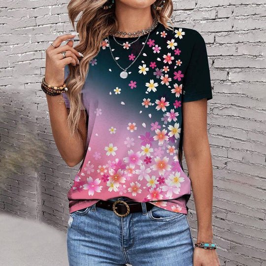 Casual Floral Crew Neck Short Sleeve T-shirt