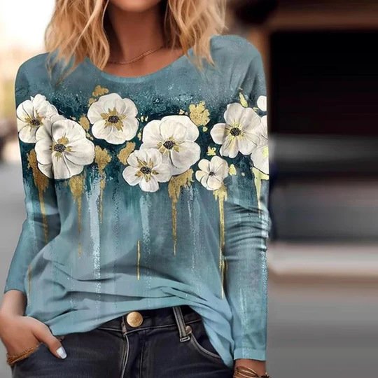 Casual Floral Crew Neck Long Sleeve T-shirt