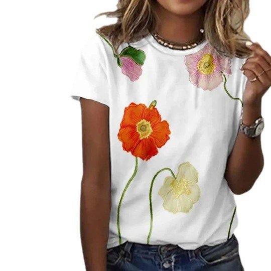 Casual Floral Crew Neck Short Sleeve T-shirt