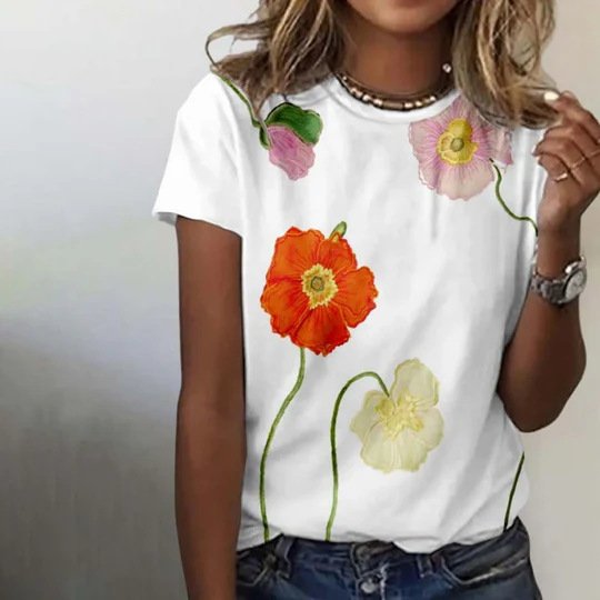 Casual Floral Crew Neck Short Sleeve T-shirt