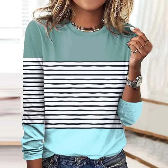 Casual Striped Crew Neck Long Sleeve T-shirt